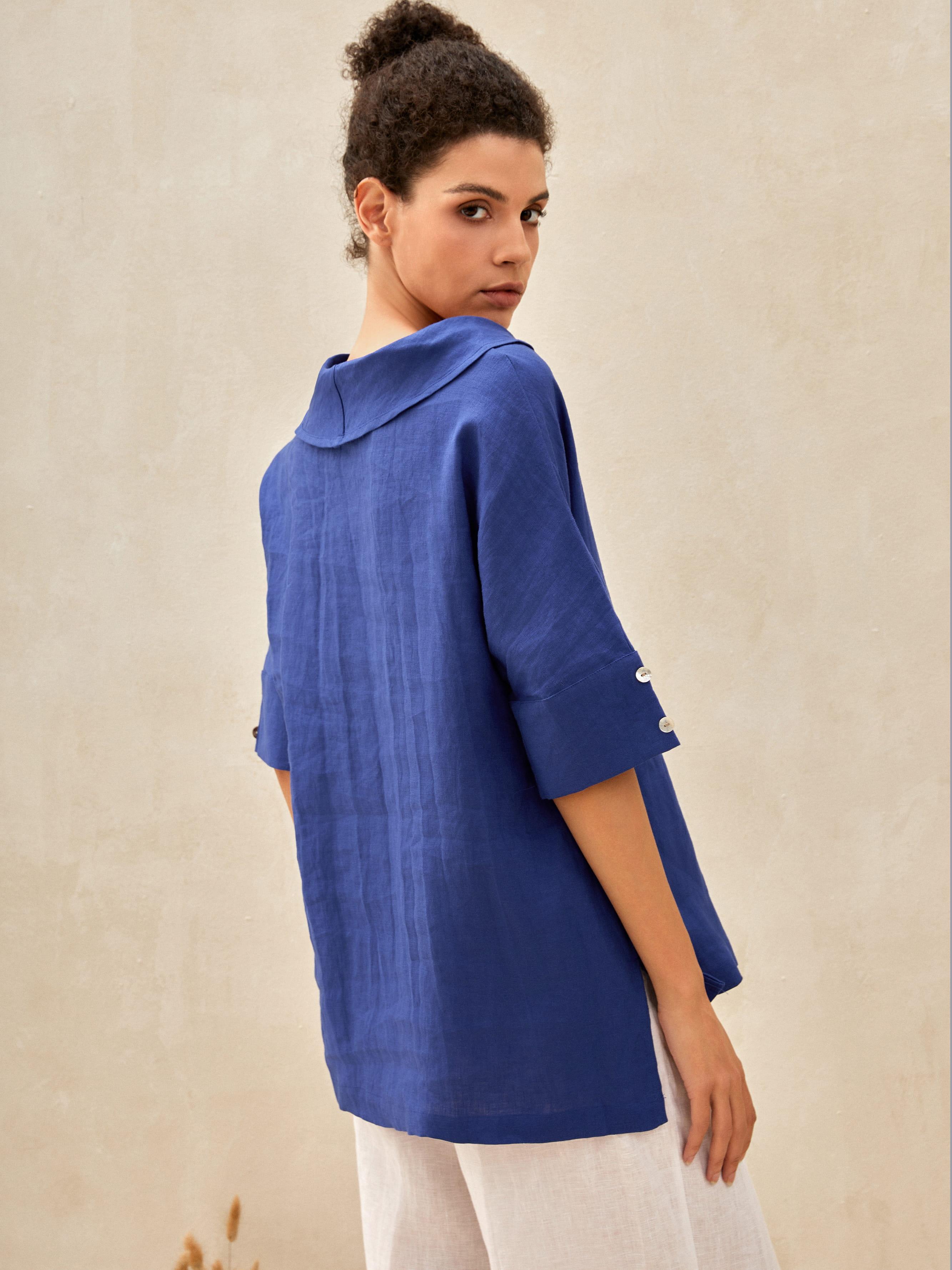 100% Linen V-Neck Short Sleeve Shirt SIERRA