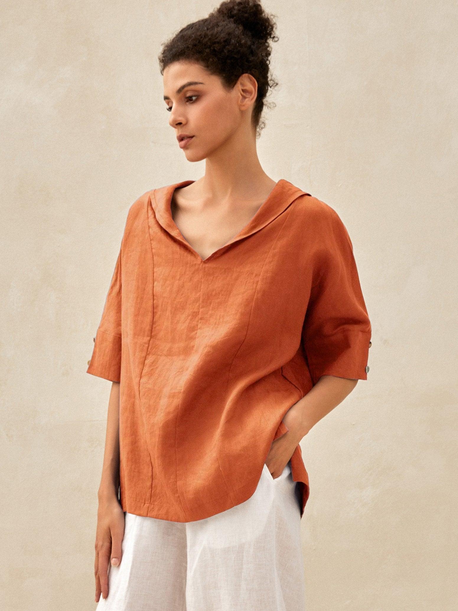 100% Linen V-Neck Short Sleeve Shirt SIERRA