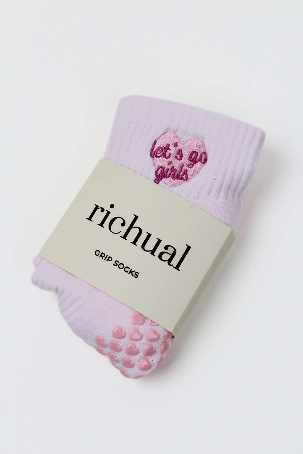 PREORDER: Let's Go Girls Grip Socks in light pink with heart design and non-slip grips on the sole