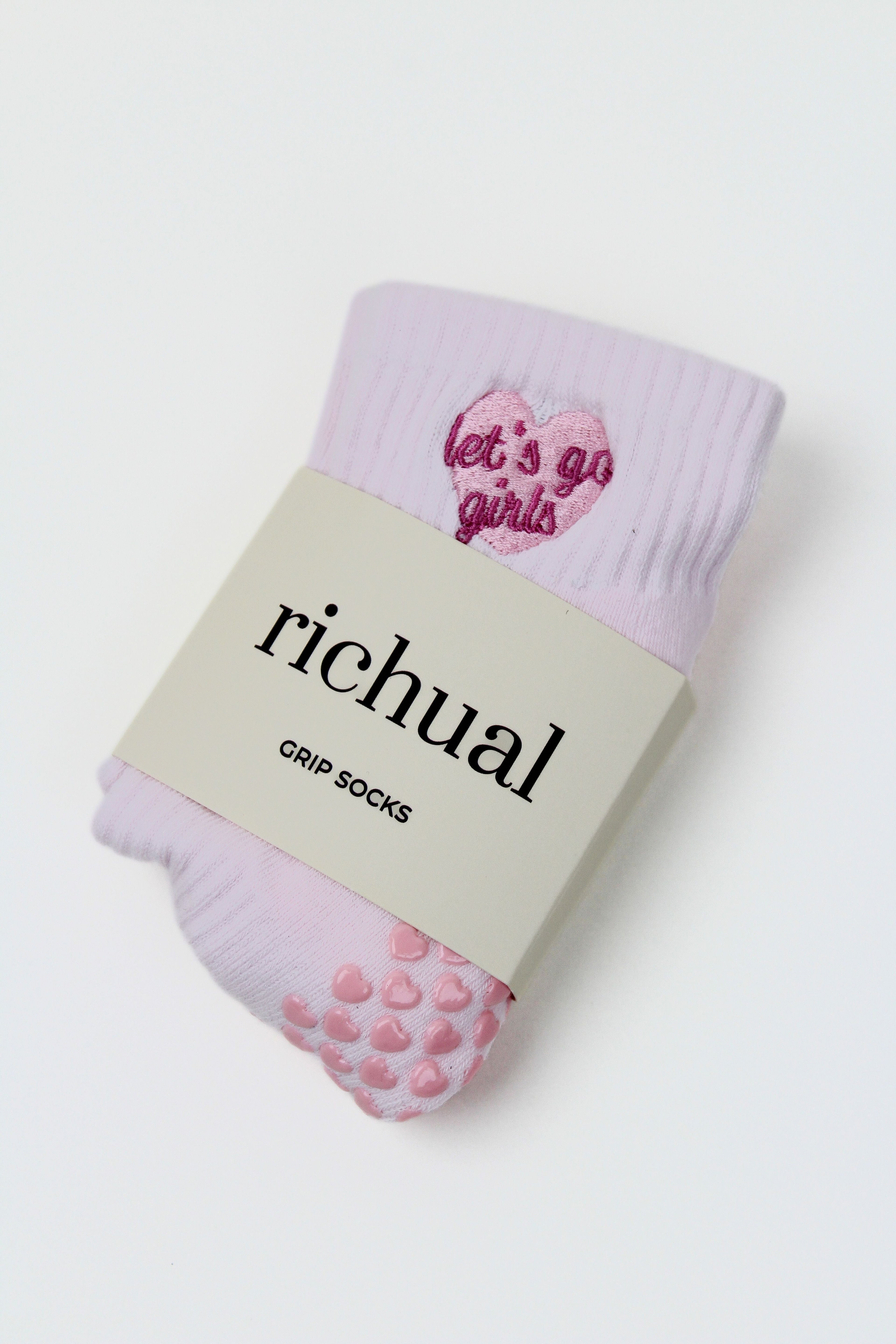 PREORDER: Let's Go Girls Grip Socks in light pink with heart design and non-slip grips on the sole