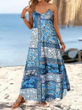 Resort-Style Printed Casual V-Neck Slip Dress With Straps