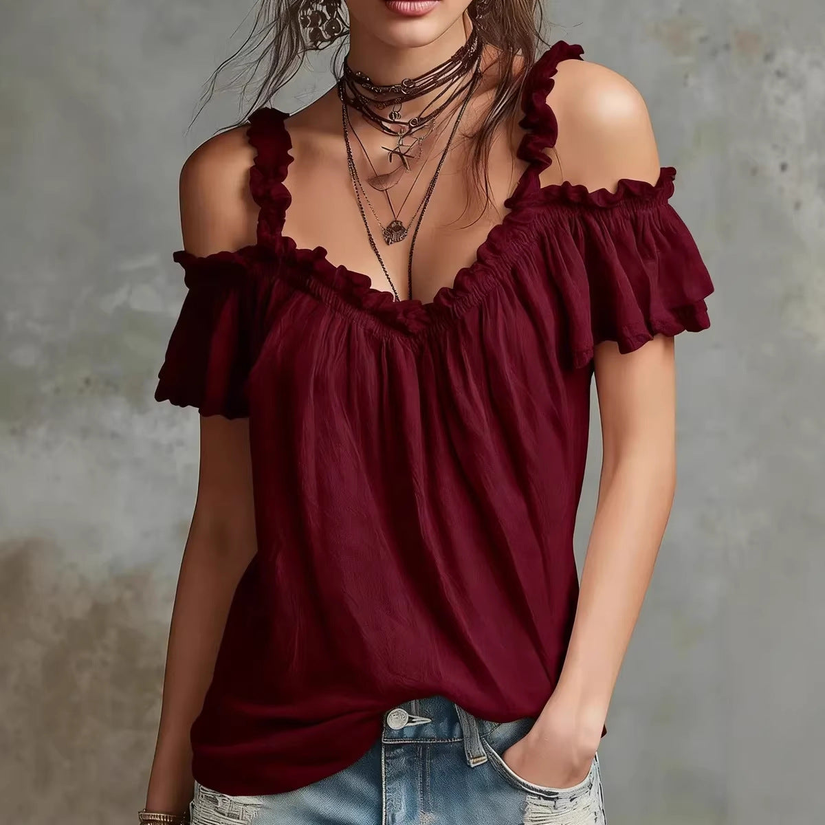 Cotton-linen Lotus-leaf Collar Casual Camisole