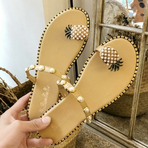 2026 Summer Beach Pineapple Flat Slippers Outside Slides Ladies Shoes