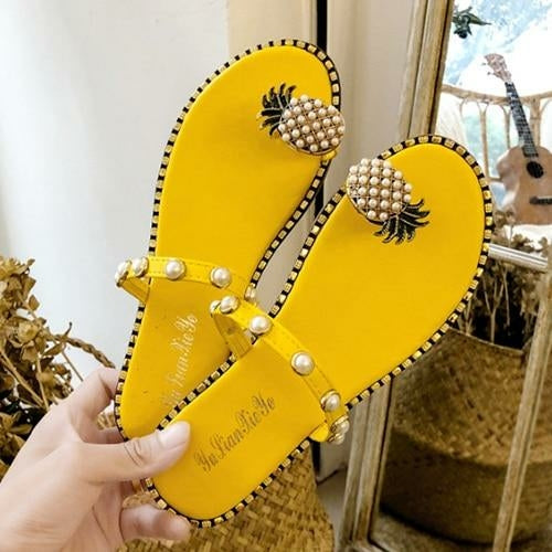 2026 Summer Beach Pineapple Flat Slippers Outside Slides Ladies Shoes