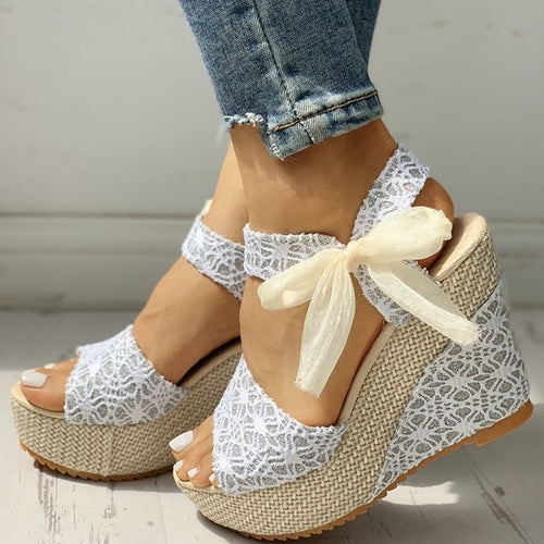 INS hot lace Leisure Women Wedges heeled women Shoes 2026Summer